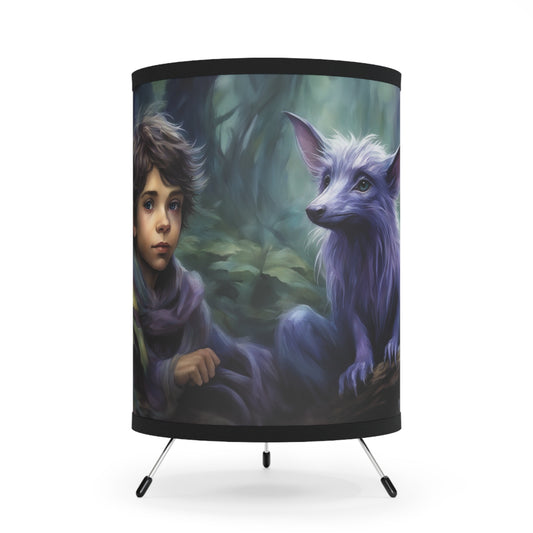 Fantasy Boy and Dog Lamp, fantasy table lamp, drum lamp, kids table lamp, bedside lamp, enchanted forest table lamp, kids bedside lamp