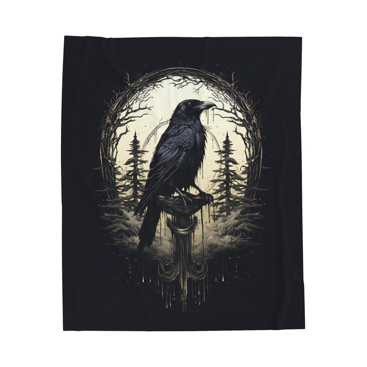 Gothic Raven Blanket - Night's Sentinel, Velveteen Fuzzy Raven Blanket, raven silhouette, gothic blanket, raven decor, dark academia blanket