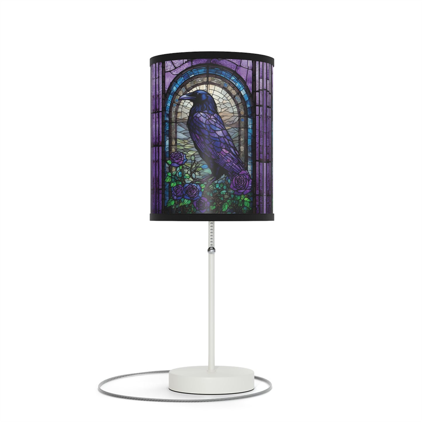 Raven Stained Glass Lamp - purple blue raven lamp, stained glass lamp, bedside lamp, table lamp, unique lamp, bedside table lamp, gift lamp