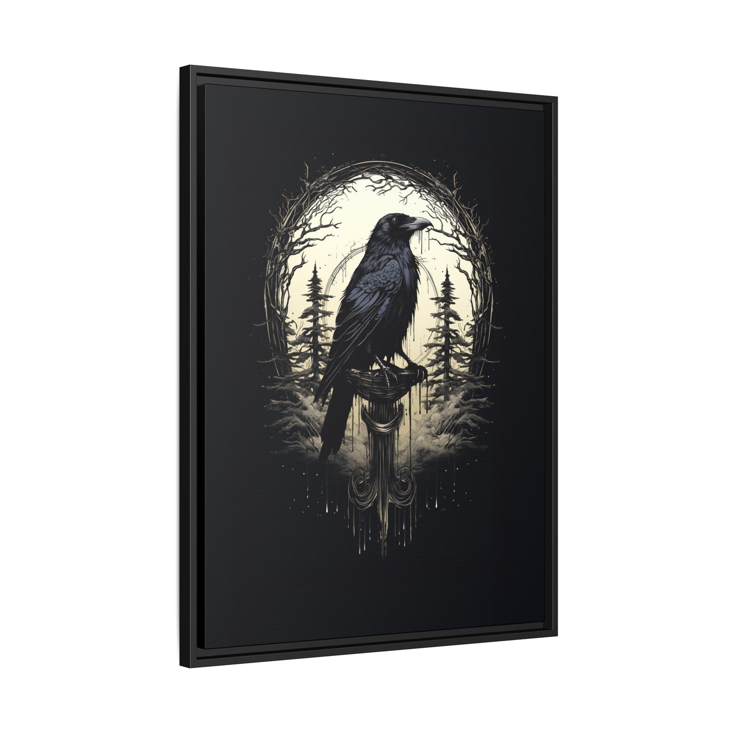 Night's Sentinel Canvas Print - My original art - gothic dark academia raven