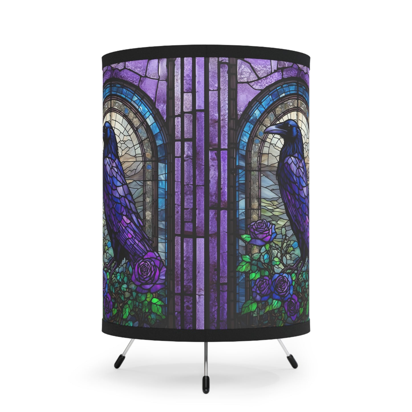 Raven Stained Glass Lamp - raven lamp, stained glass purple blue lamp, gothic lamp, unique lamp, bedside table lamp, gift lamp dark academia