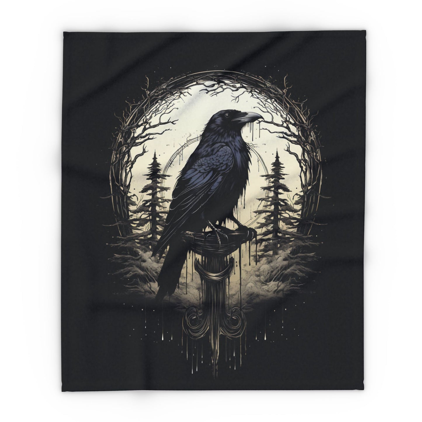 Night's Sentinel Arctic Fleece Blanket Original Raven Art Gothic Blanket Fleece Dark Academia Blanket Raven Blanket Fuzzy Warm Cozy