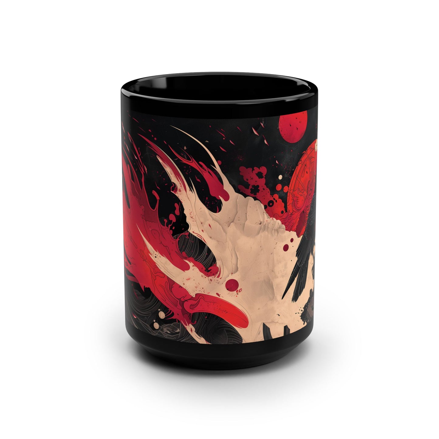 Raven Storm Mug 15oz Coffee Mug Red Black White Raven Mug