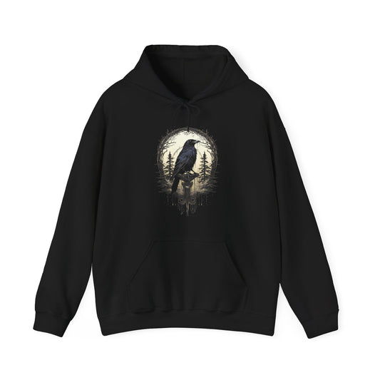 Night's Sentinel Black Raven Hoodie - My original art in the style of dark academia and gothic.