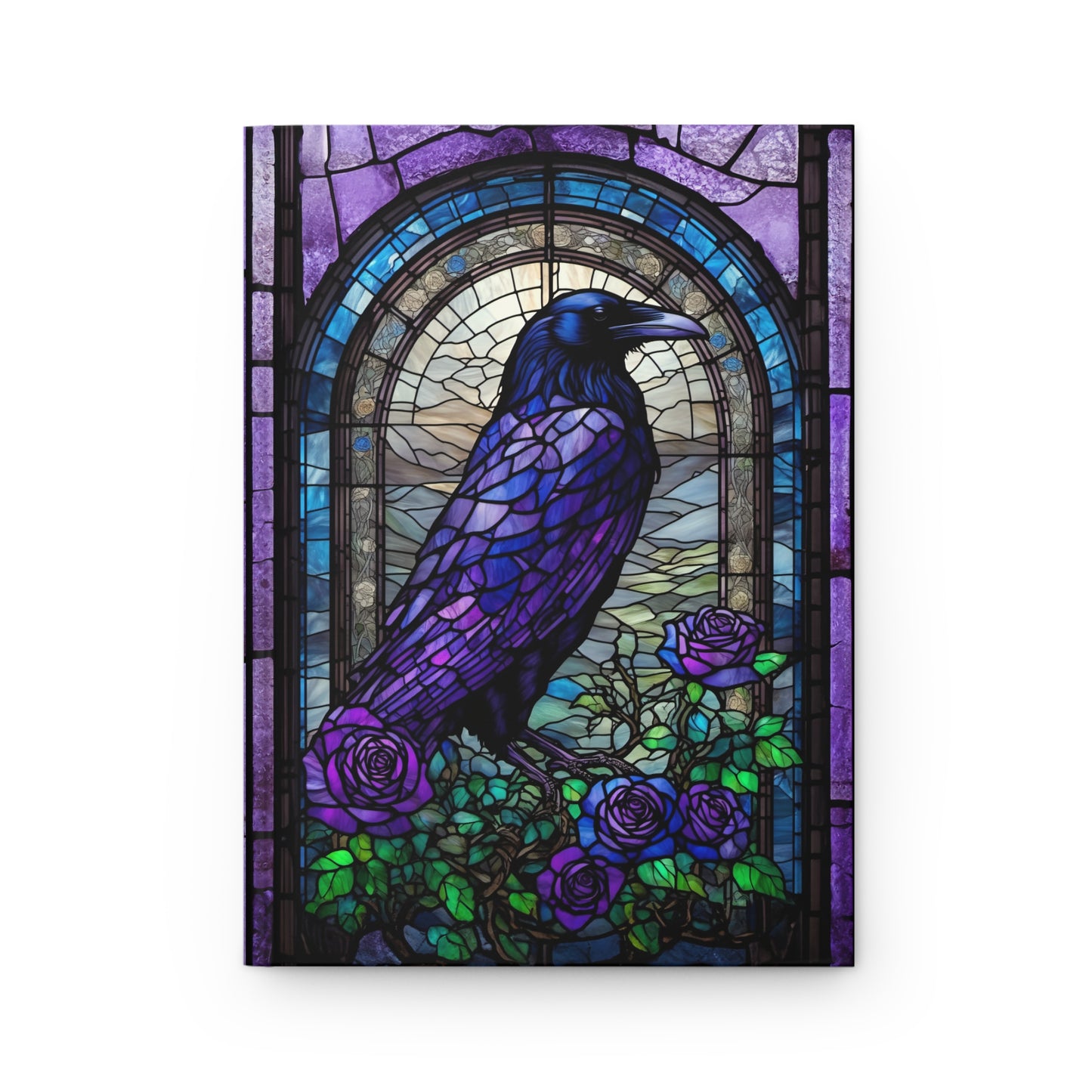 Raven Stained Glass Hardcover Journal Purple and Blue Notebook