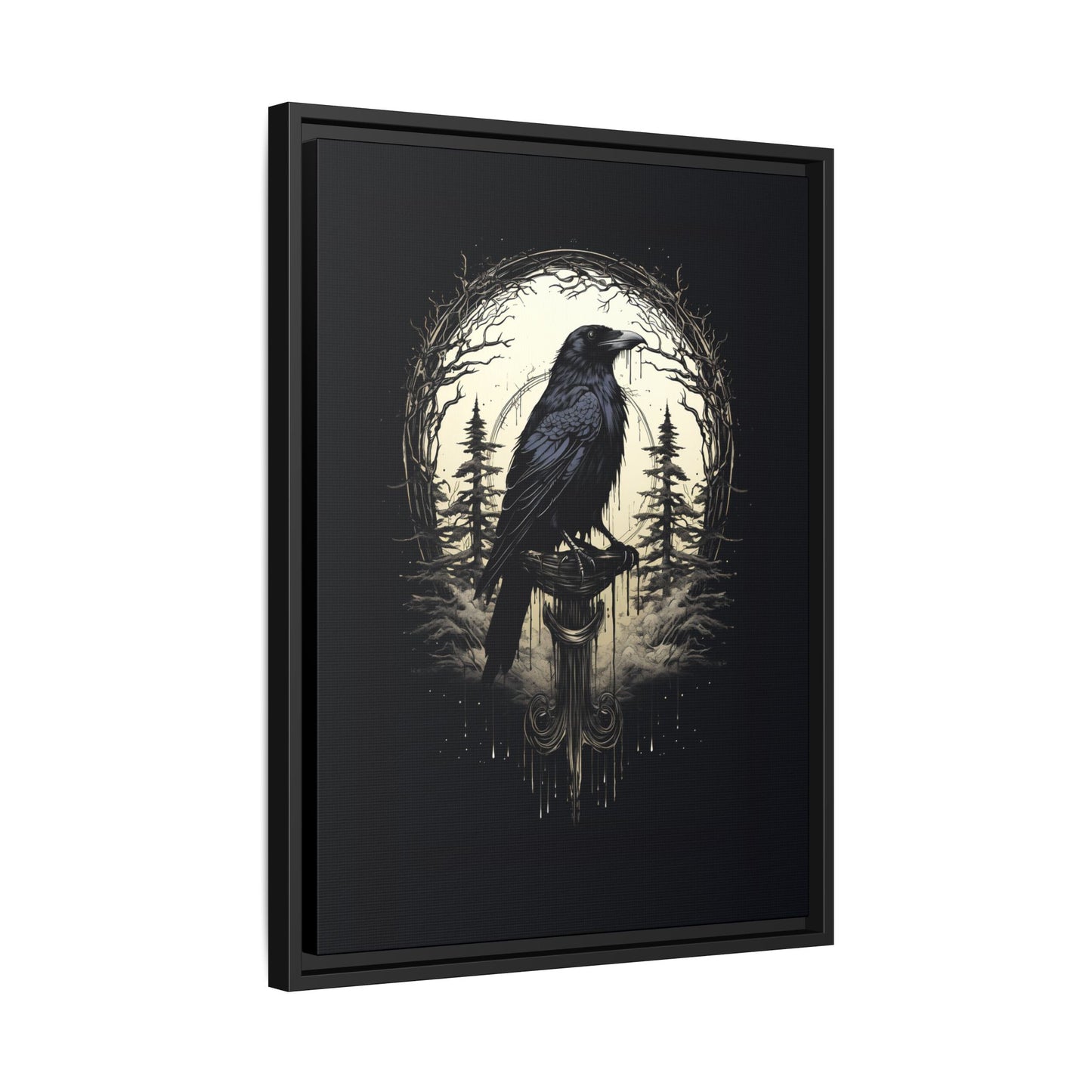 Night's Sentinel Canvas Print - My original art - gothic dark academia raven