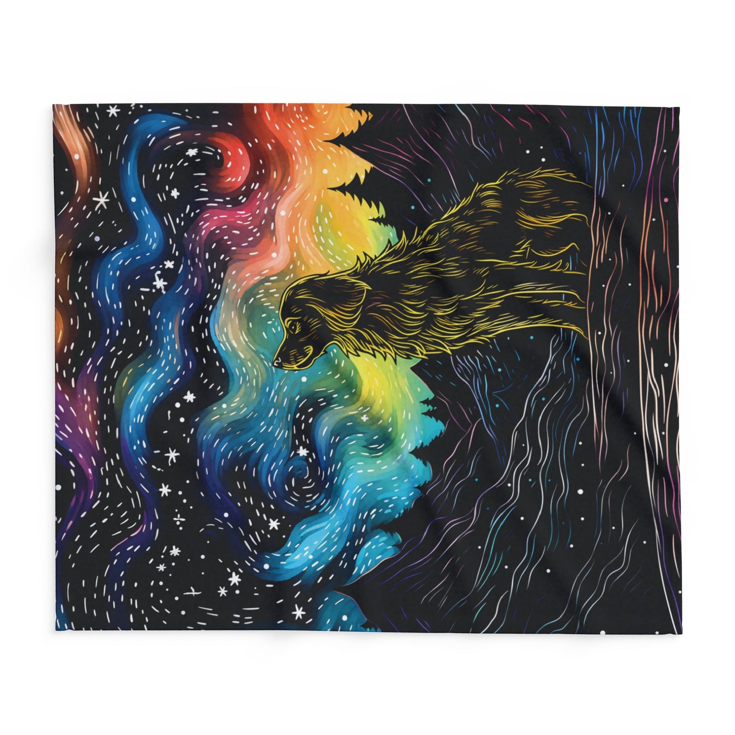 Starry Doggo Arctic Fleece Blanket Rainbow Dog Blanket Fleece Rainbow and Black Blanket Cosmos Blanket