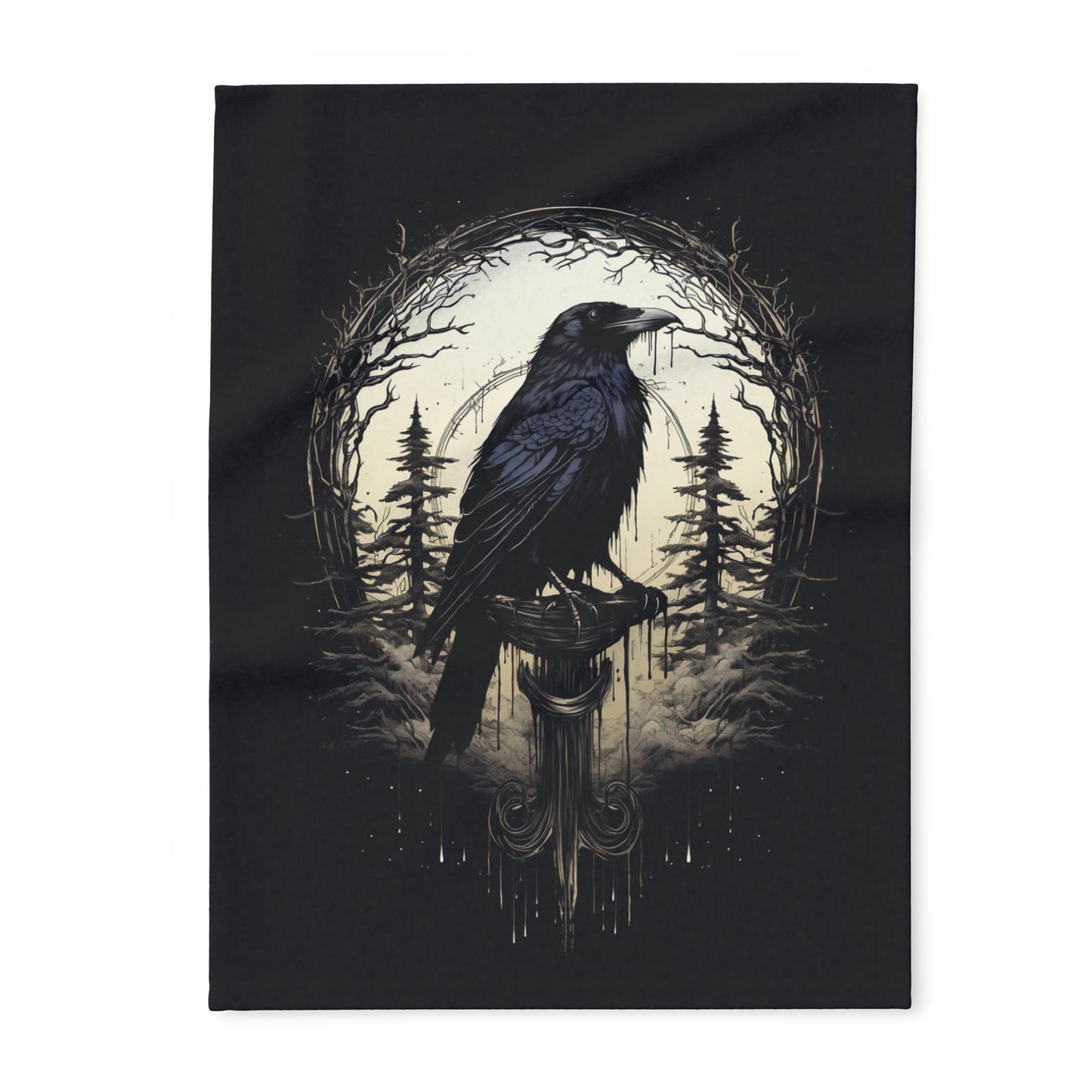 Night's Sentinel Arctic Fleece Blanket Original Raven Art Gothic Blanket Fleece Dark Academia Blanket Raven Blanket Fuzzy Warm Cozy