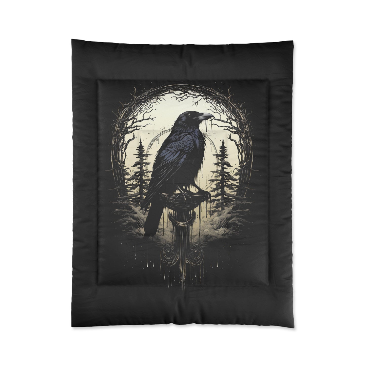 Night's Sentinel Black Comforter Gothic Raven Comforter Black Dark Academia 68x88 68x92 88x88 104x88 Twin Queen King Goth Bedspread