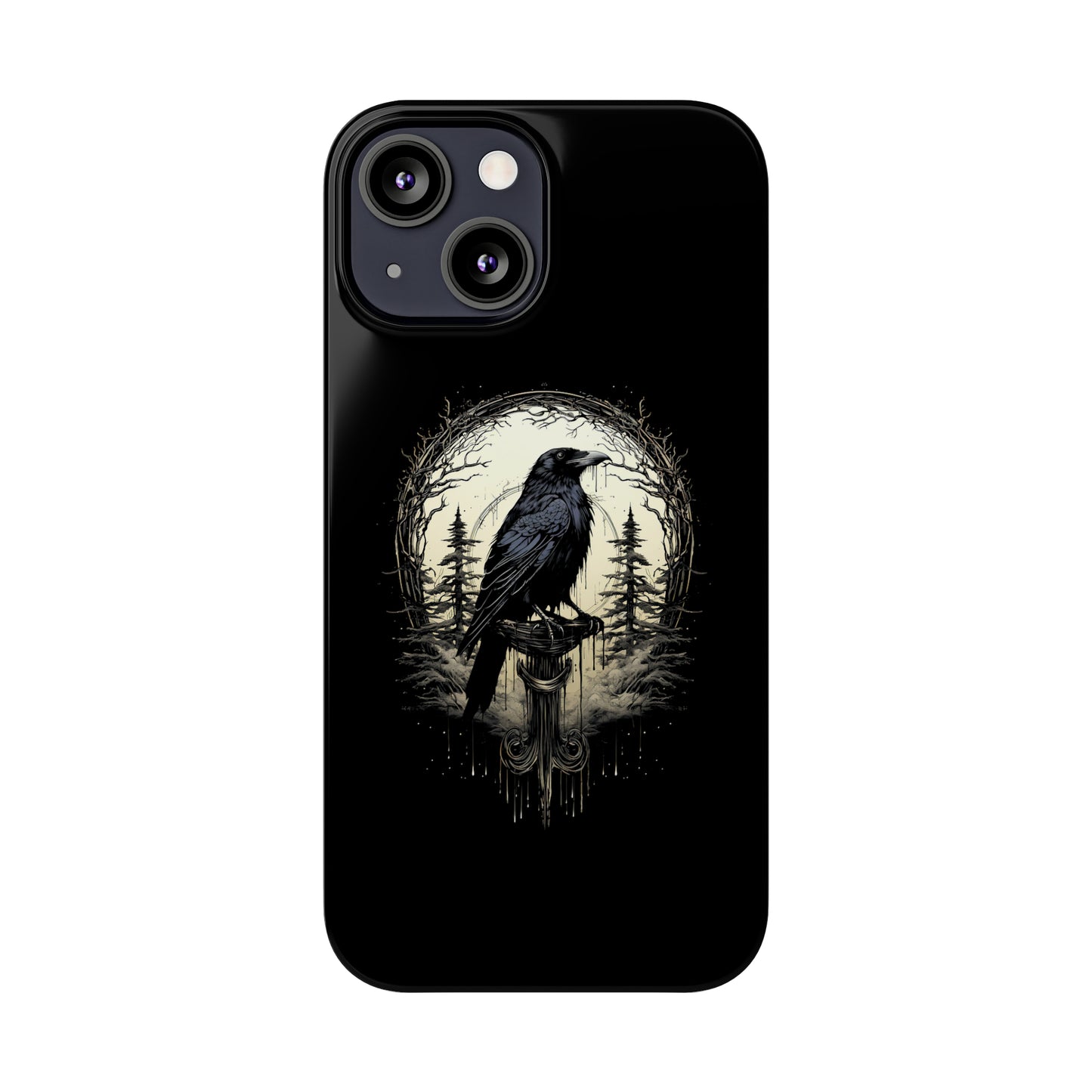 Night's Sentinel Black Raven Gothic Slim Phone Case iPhone 15 Pro Case Black iPhone Case Black iPhone 15 case 14 13 dark academia