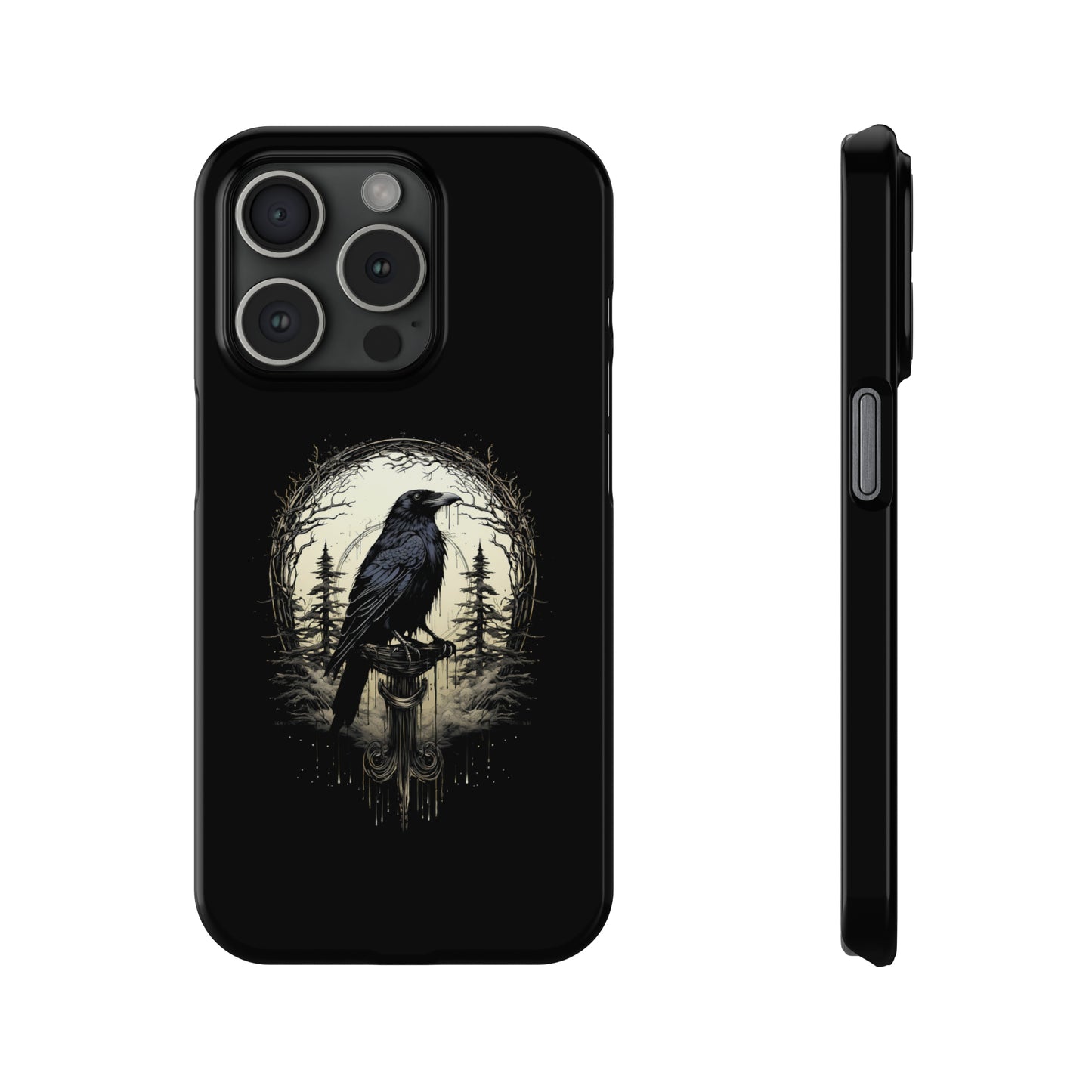 Night's Sentinel Black Raven Gothic Slim Phone Case iPhone 15 Pro Case Black iPhone Case Black iPhone 15 case 14 13 dark academia