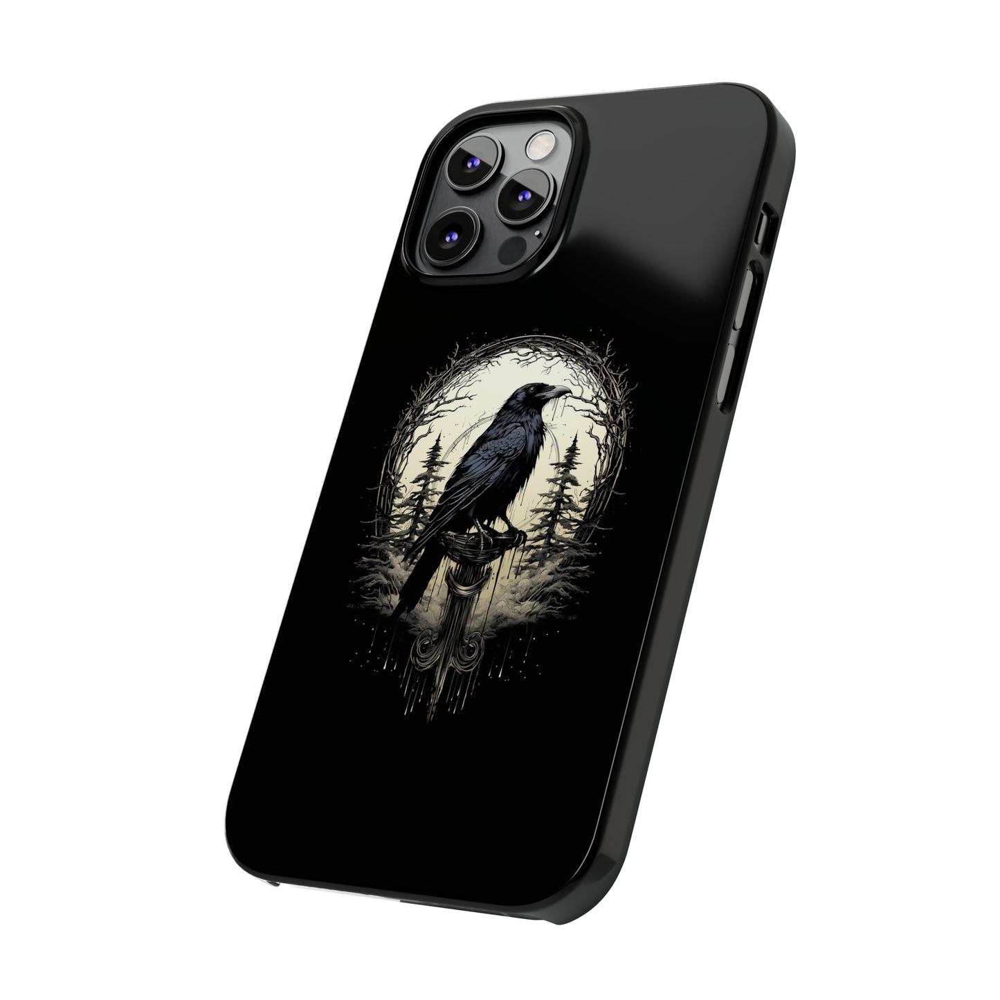 Night's Sentinel Black Raven Gothic Slim Phone Case iPhone 15 Pro Case Black iPhone Case Black iPhone 15 case 14 13 dark academia