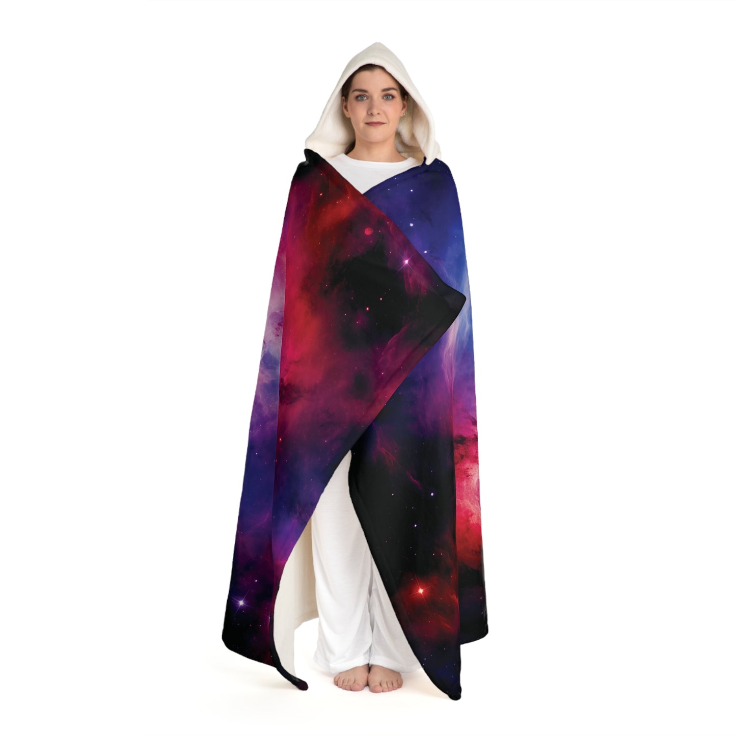 Galaxy Hooded Sherpa Fleece Blanket Cozy Hooded Blanket Warm Hood Snuggle Up Nebula Blanket Outer Space Fleece