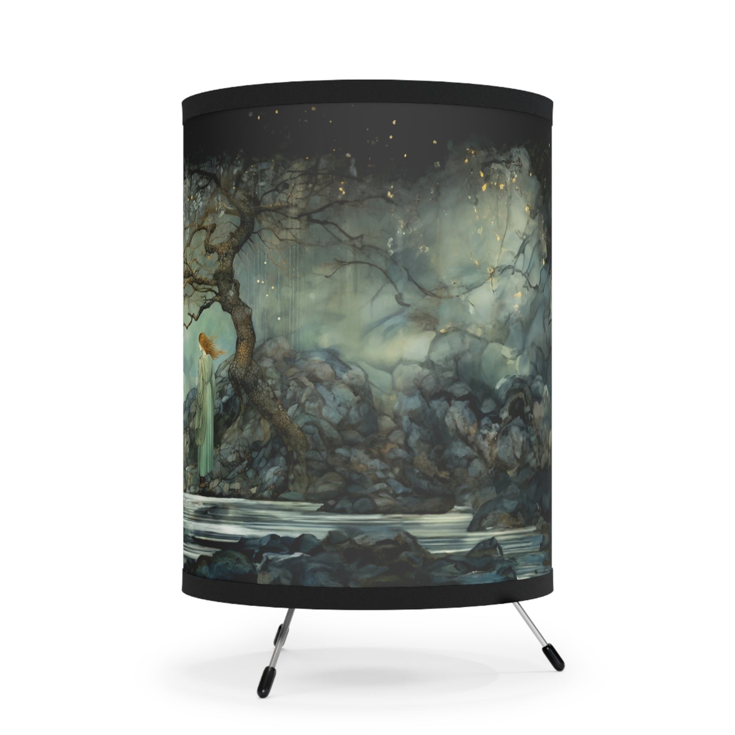 Her Lunar Reflection, Celtic woman table lamp, drum lamp, table lamp, bedside lamp, green table lamp, peaceful bedside lamp