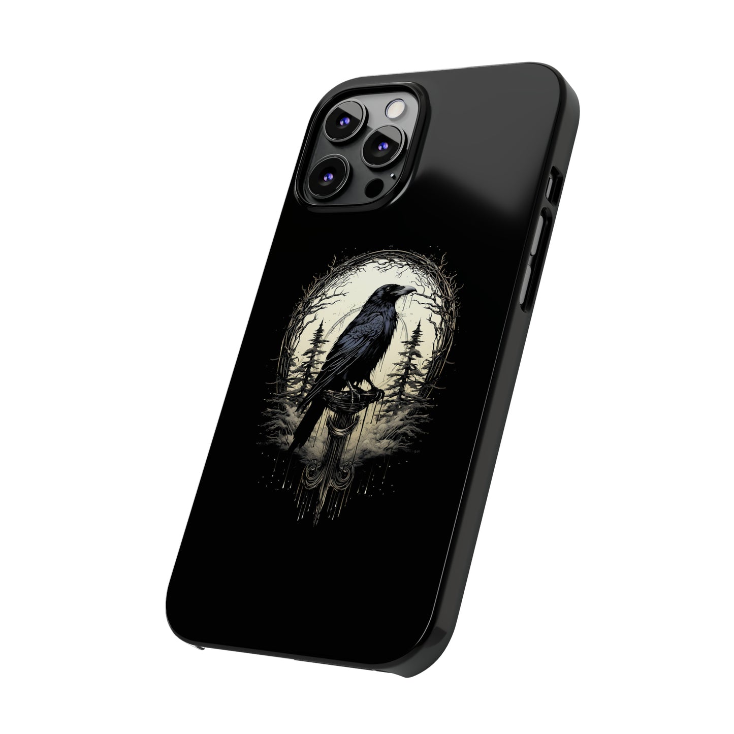 Night's Sentinel Black Raven Gothic Slim Phone Case iPhone 15 Pro Case Black iPhone Case Black iPhone 15 case 14 13 dark academia