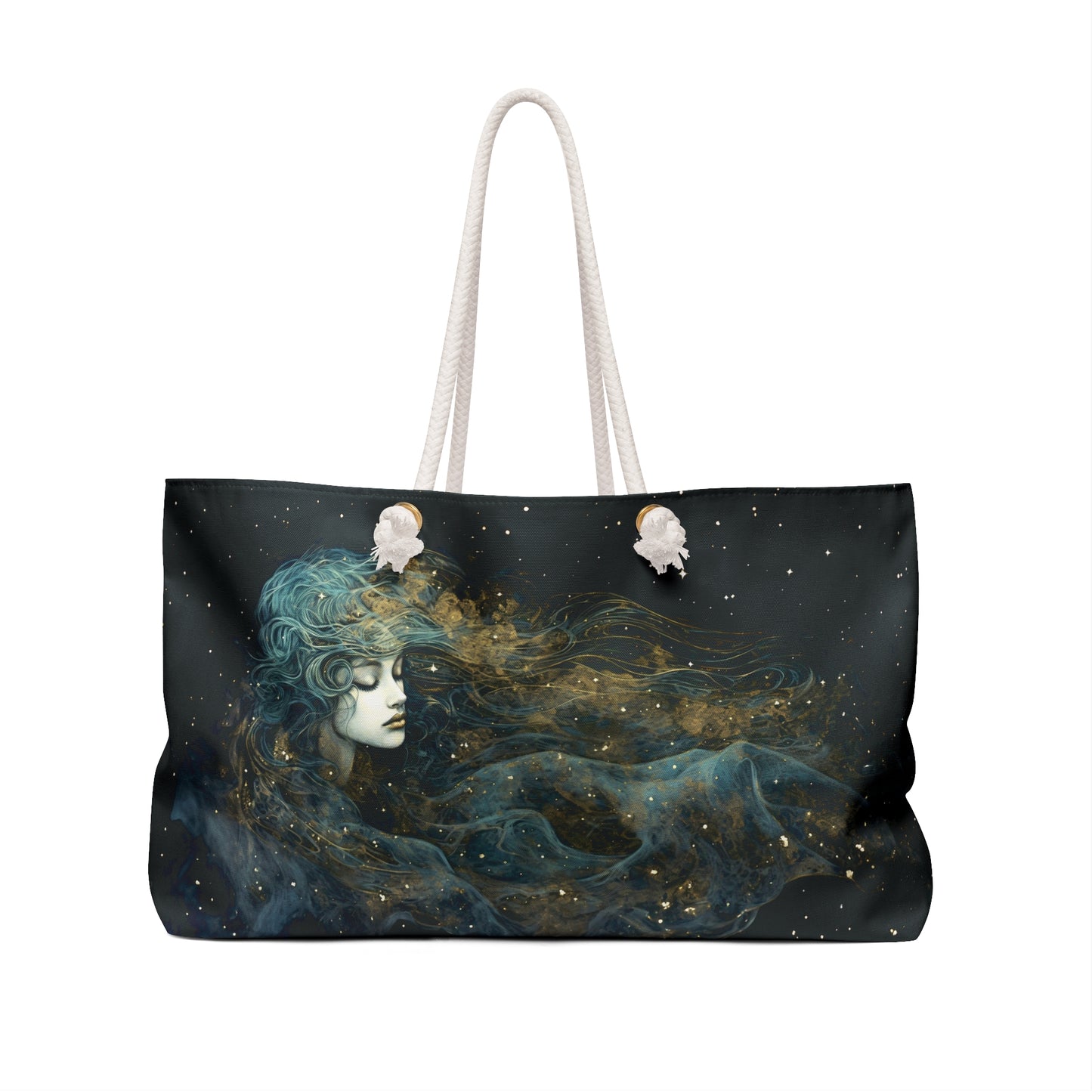 Black Weekender Bag with Starborn Enigma Original Art Weekend Bag Goddess Art Divine Feminine Weekender Bag Black Tote Bag