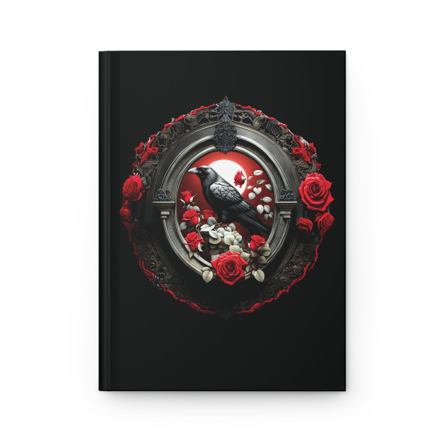 Raven & Red Roses Hardcover Journal - Dark Academia Raven Notebook, Gothic Raven Notebook, Black and Red Raven Notebook