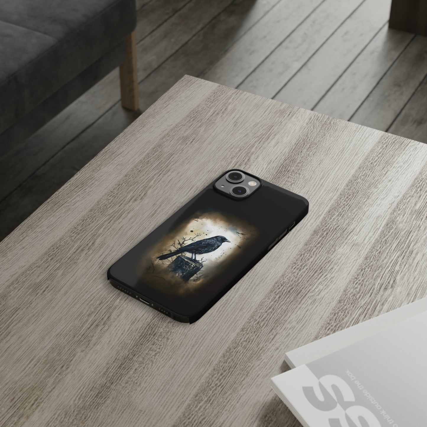 Raven Visage Black Raven Gothic Slim Phone Case iPhone 15 Pro Case Black iPhone Case Black iPhone 15 case 14 13 dark academia