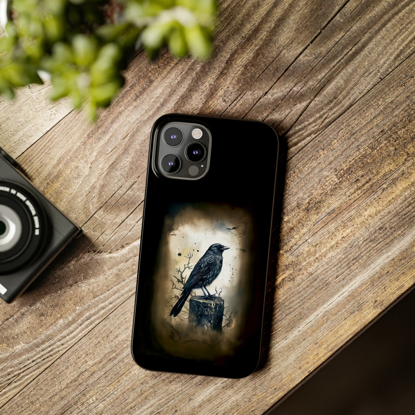 Raven Visage Black Raven Gothic Slim Phone Case iPhone 15 Pro Case Black iPhone Case Black iPhone 15 case 14 13 dark academia