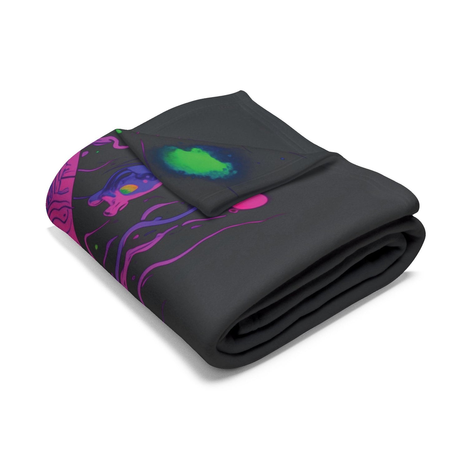 Blacklight Skull Arctic Fleece Blanket Fluorescent Skeleton Head Dark Blacklight Fleece Blanket