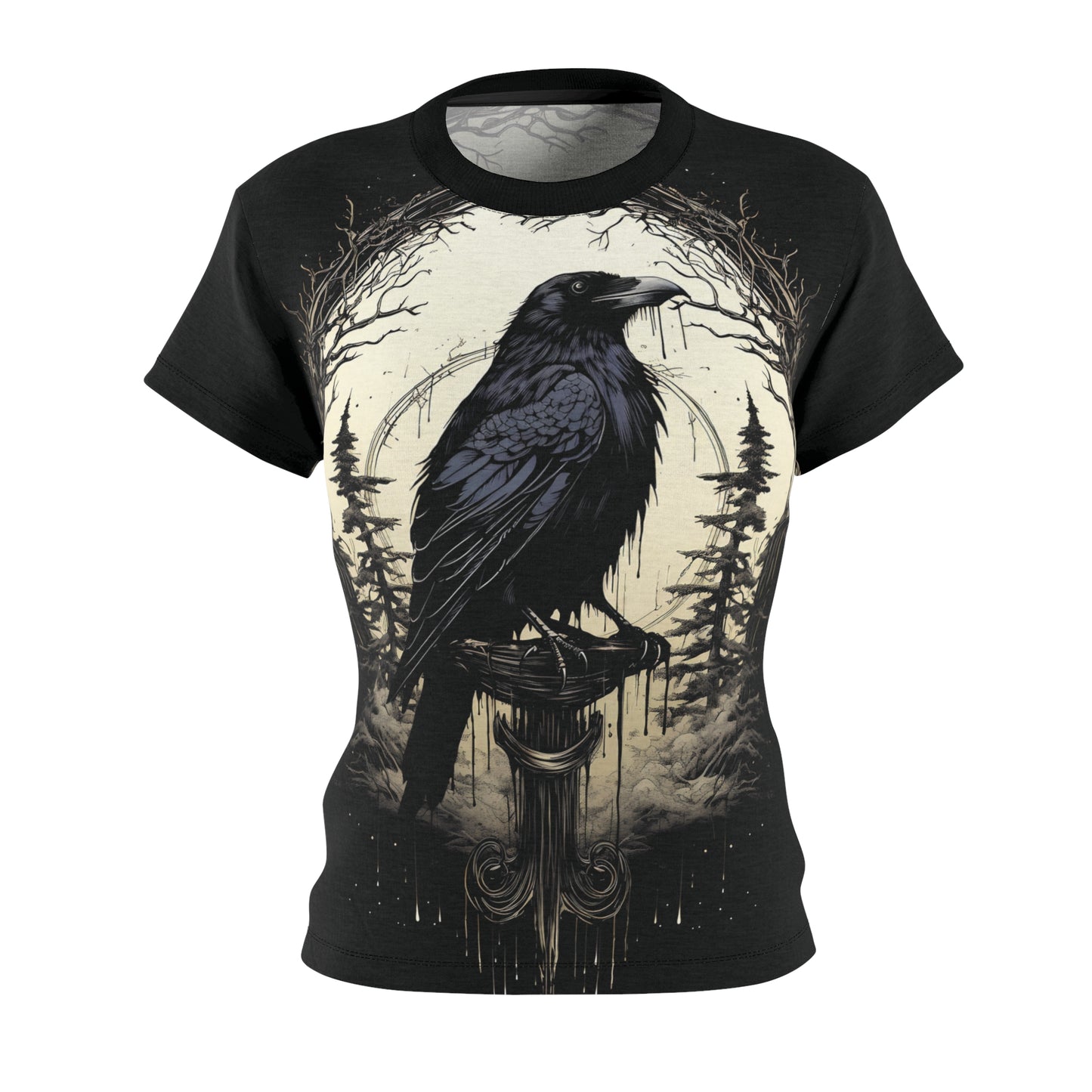 Night's Sentinel - My original art on a t-shirt. Black Gothic Raven T-shirt, raven t-shirt, gothic t-shirt, dark academia, womens, women's