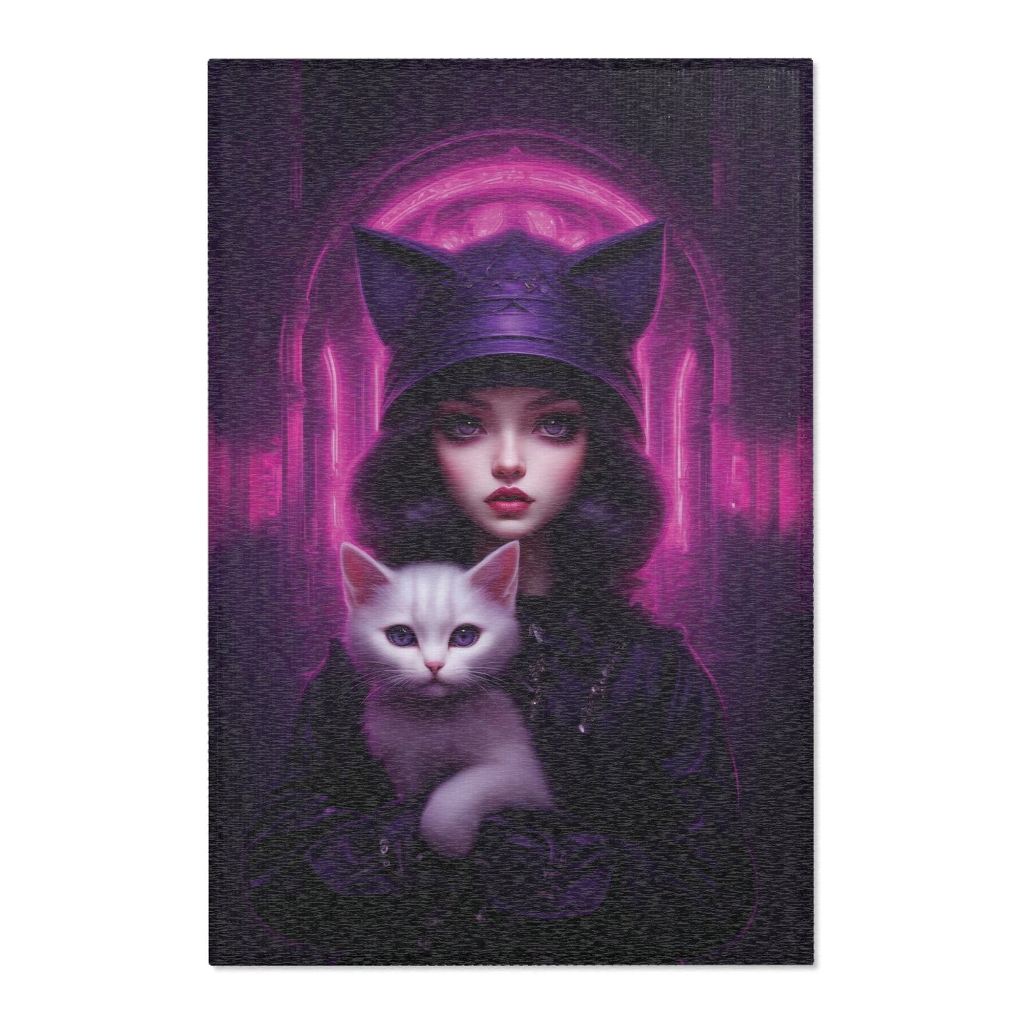 Cyberpunk Cat Girl Area Rug Gothic Area Rug Dark Rug Black and Pink Rug 2x3 3x2 4x6 6x4