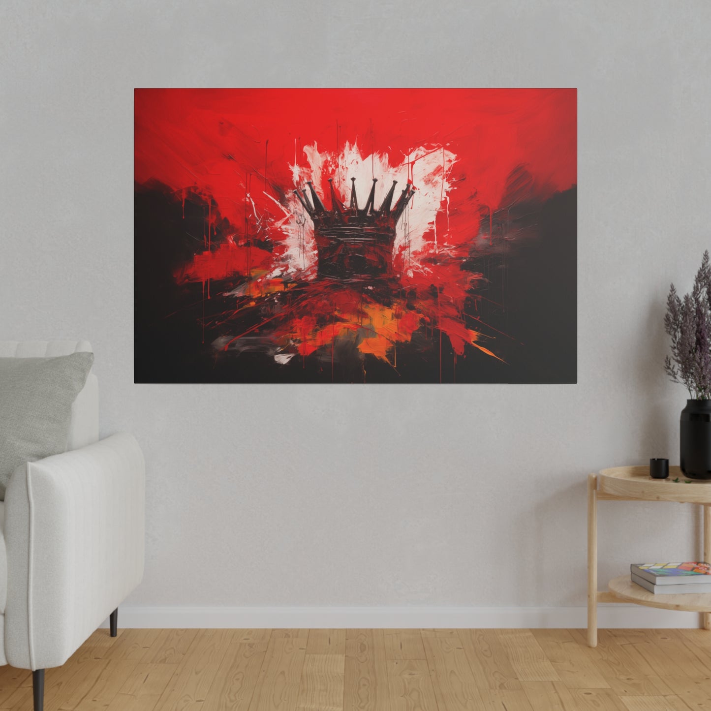 Painted Crown Matte Canvas Red and Black Abstract Art Print 12x9, 16x12, 24x16, 30x20, 36x24, 40x30, 48x32 inch Artwork