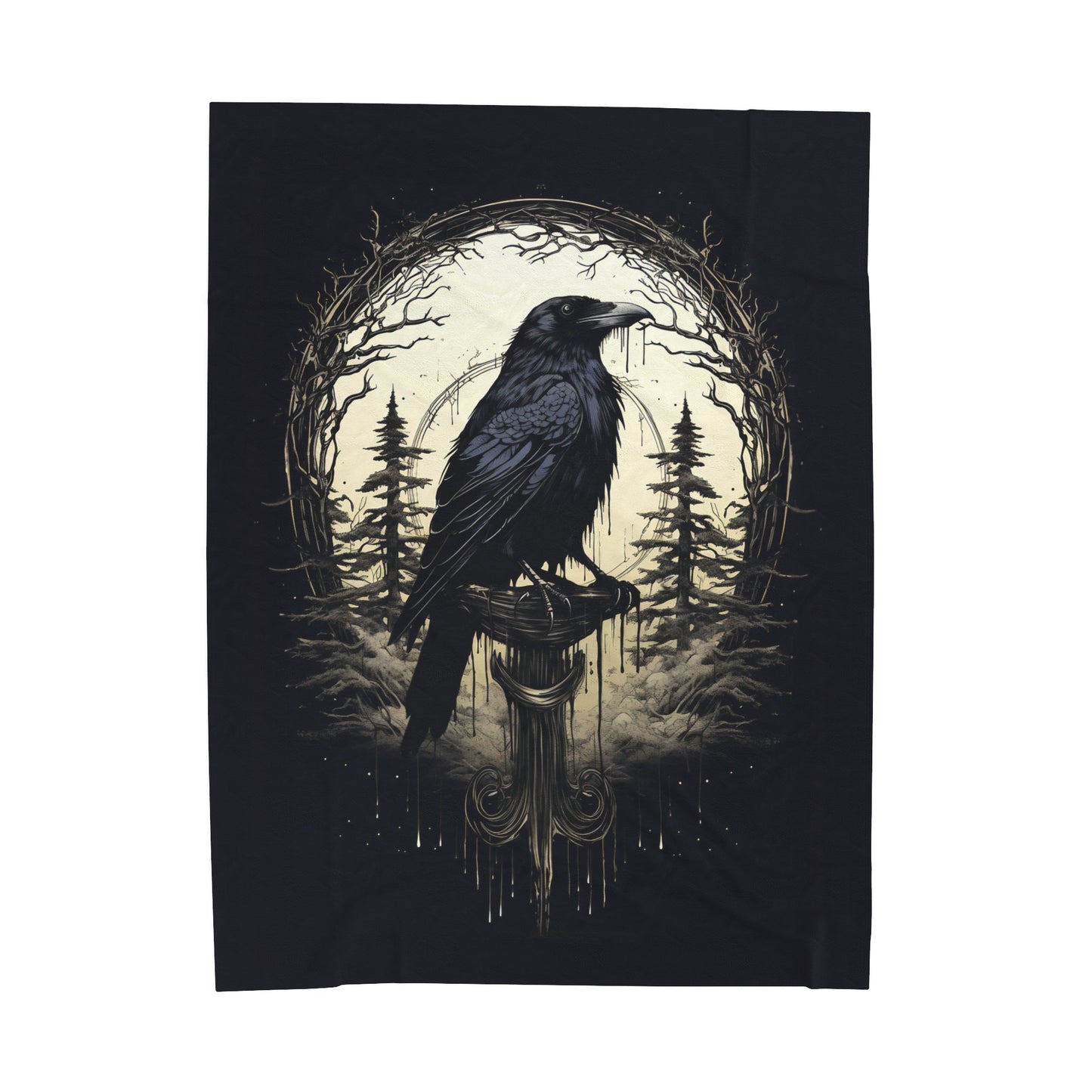 Gothic Raven Blanket - Night's Sentinel, Velveteen Fuzzy Raven Blanket, raven silhouette, gothic blanket, raven decor, dark academia blanket