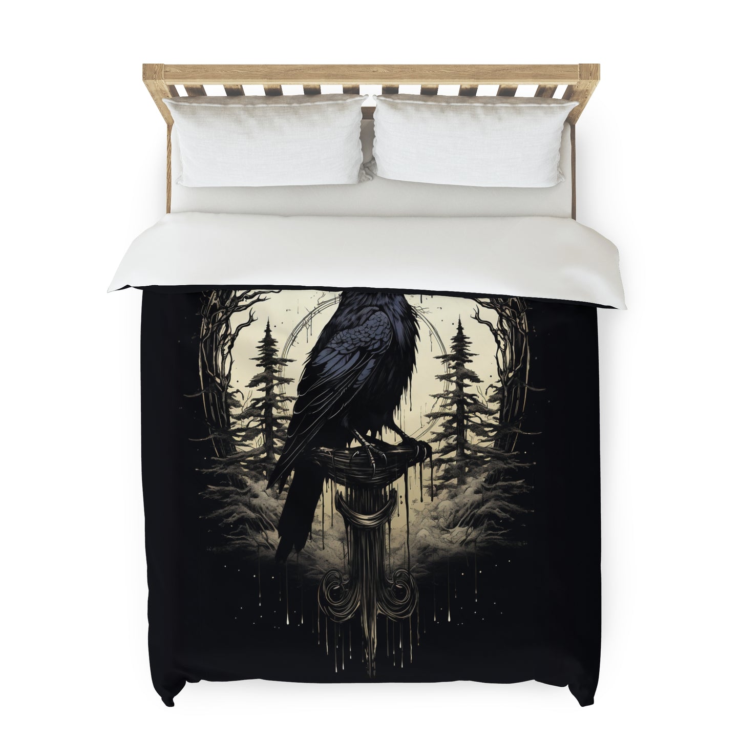 Night's Sentinel Duvet Cover, Polyester, Black Raven Gothic Duvet Cover. Cover only, requires duvet. Dark academia, dark art, goth