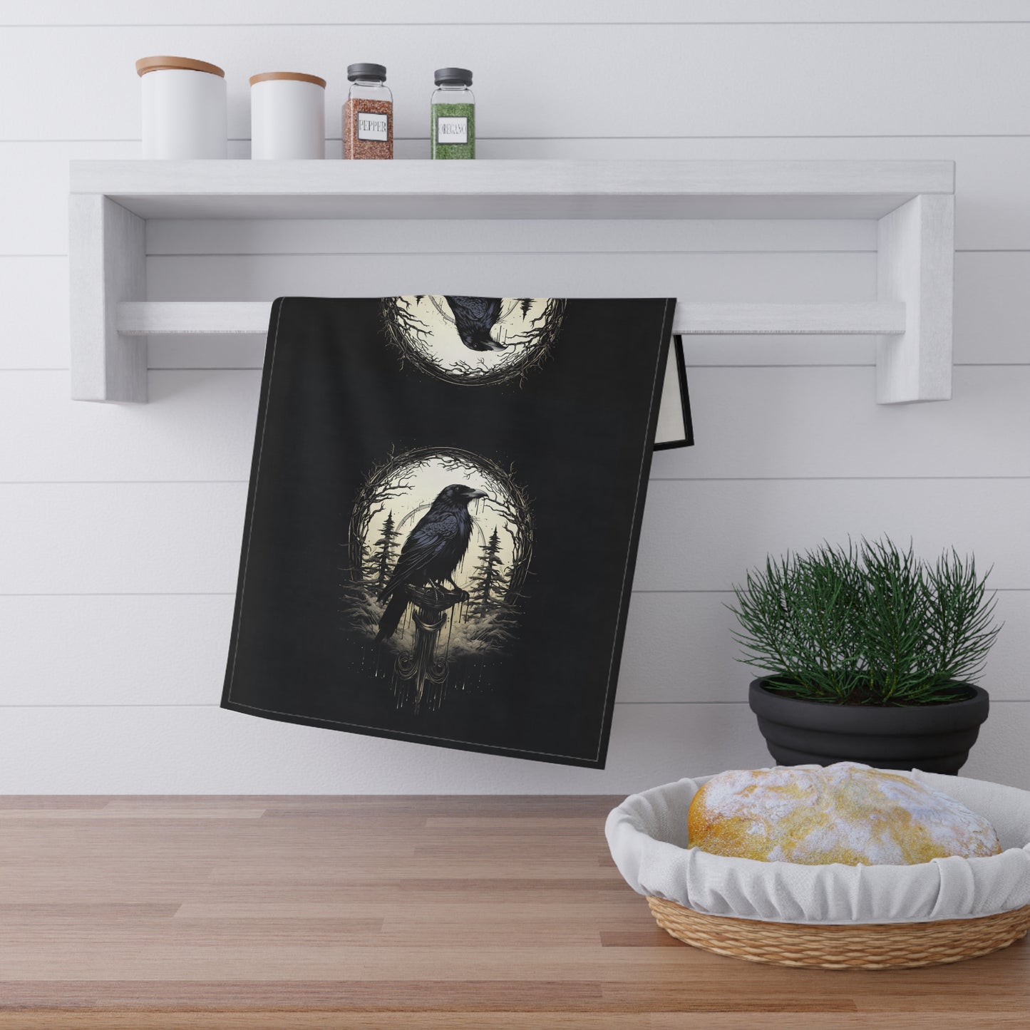 Black Raven Dark Academia Kitchen Towel, Night's Sentinel, Gothic raven towel gothic raven kitchen towel raven towel dark art goth towel