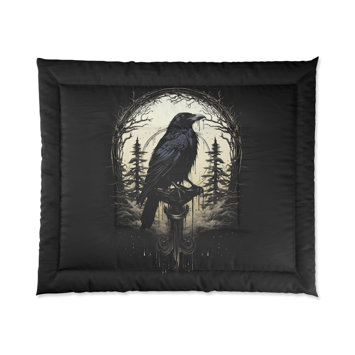 Night's Sentinel Black Comforter Gothic Raven Comforter Black Dark Academia 68x88 68x92 88x88 104x88 Twin Queen King Goth Bedspread