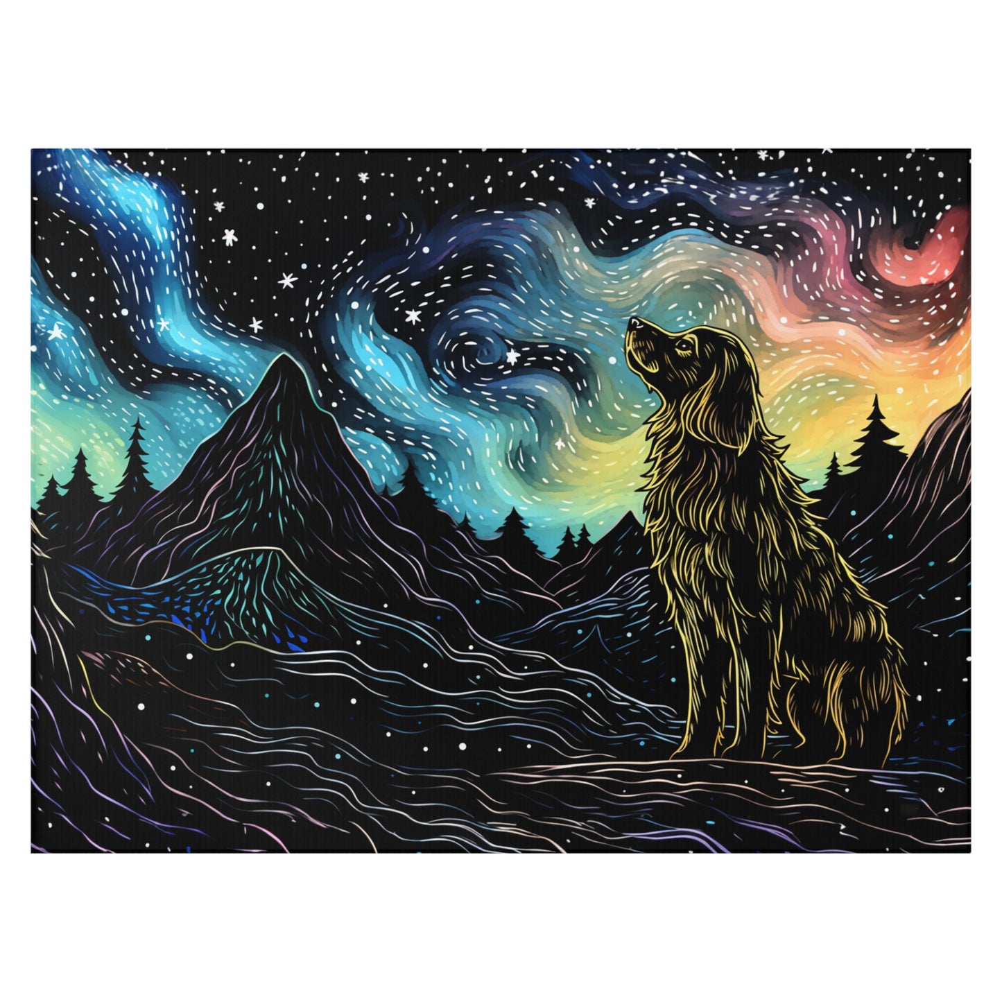 Starry Doggo Rug - Original Art Rug - Dog Rug in the style of Starry Night