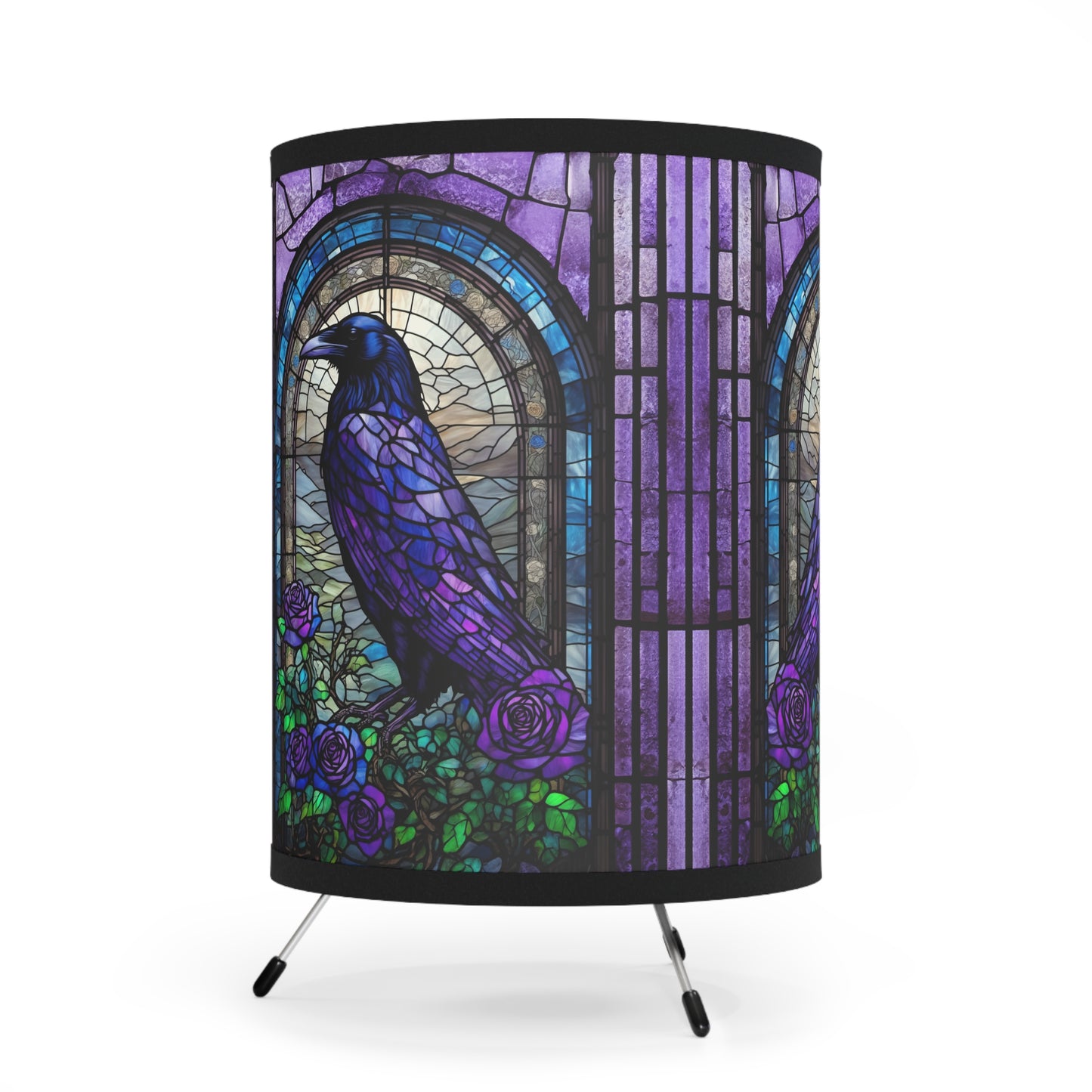 Raven Stained Glass Lamp - raven lamp, stained glass purple blue lamp, gothic lamp, unique lamp, bedside table lamp, gift lamp dark academia