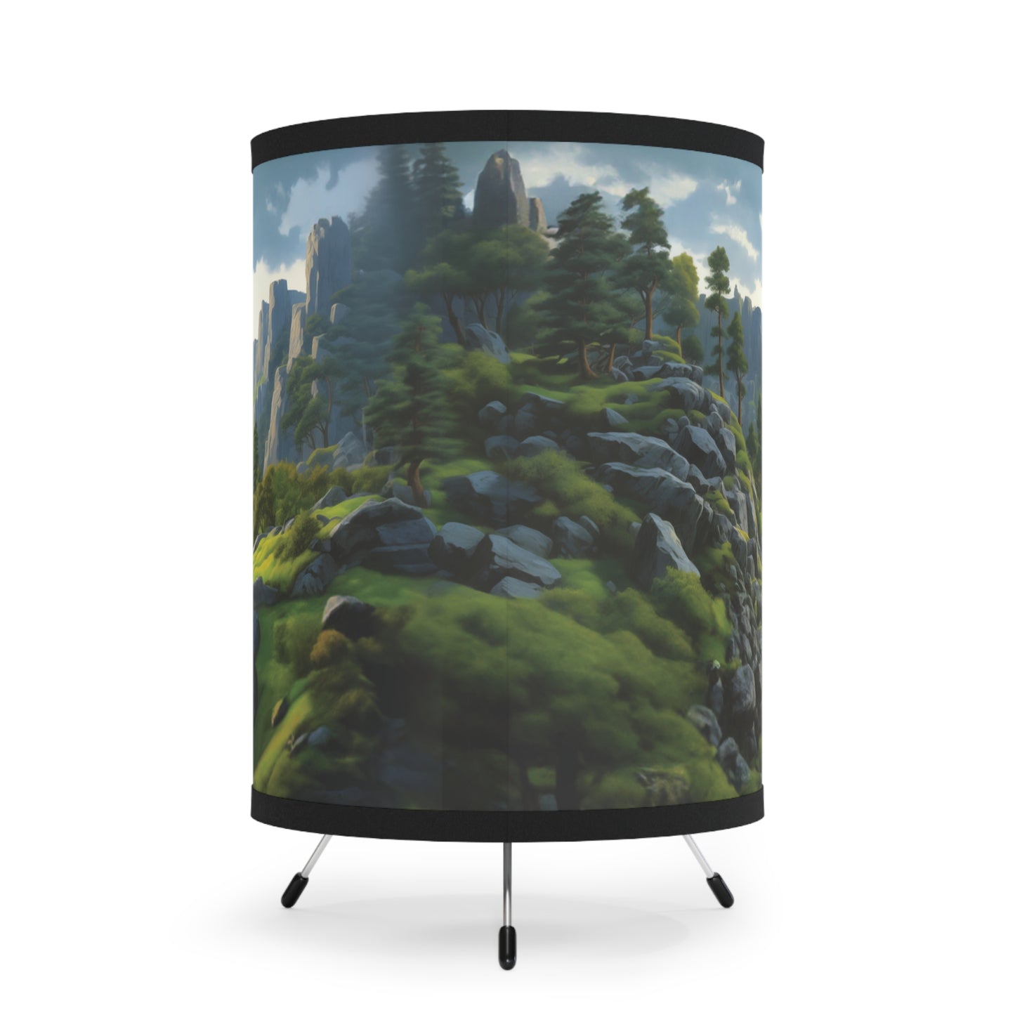 Dreamy Landscape Lamp - An original landscape of mine, printed on a fabric drum lamp with tripod legs