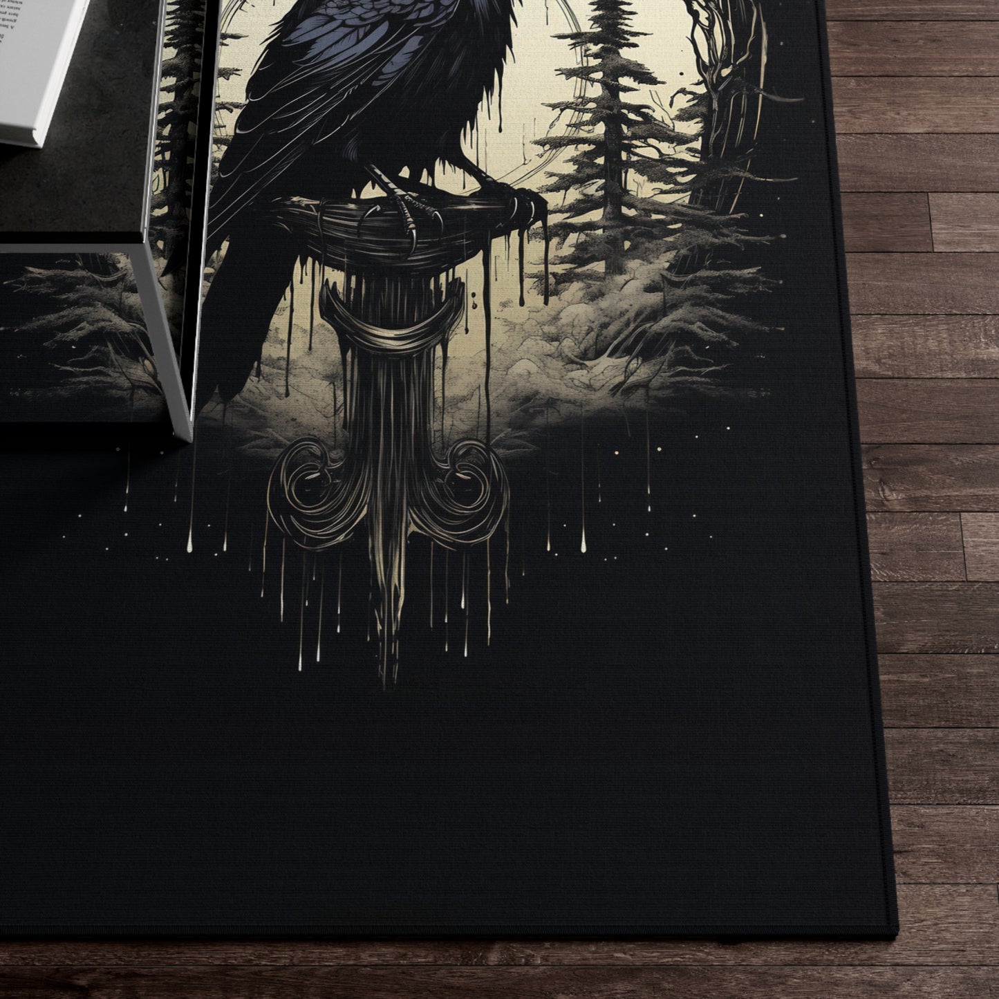 Night's Sentinel Dornier Rug - Gothic Raven Rug in Dark Academia Style