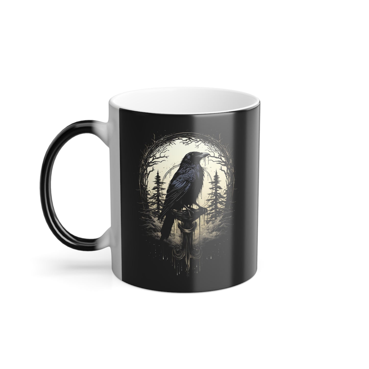 Night's Sentinel Color Morphing Mug, 11oz Gothic Raven Color Change Mug Black Crow Mug Heat Sensitive Mug Hand Wash