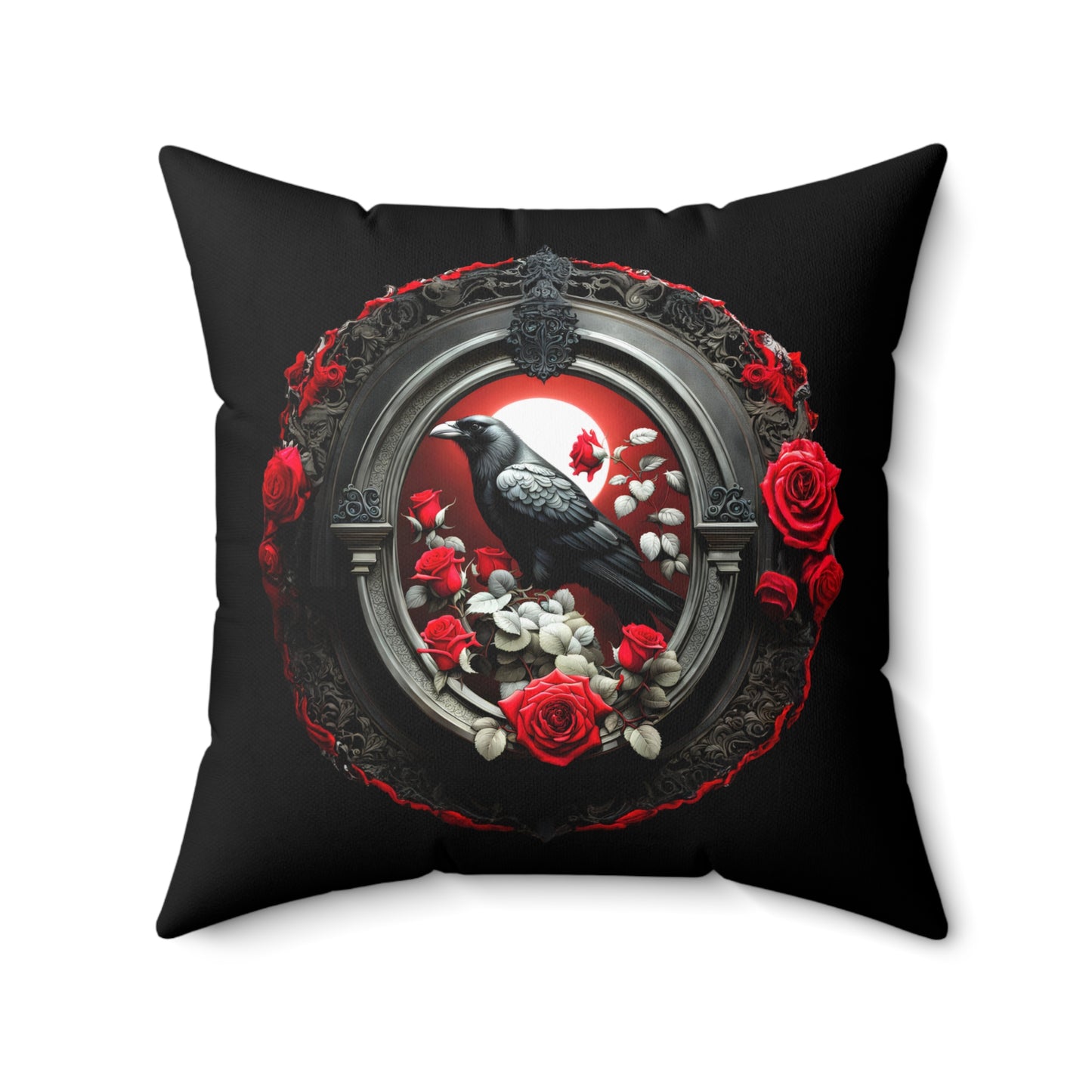 Raven and Roses Spun Polyester Square Pillow