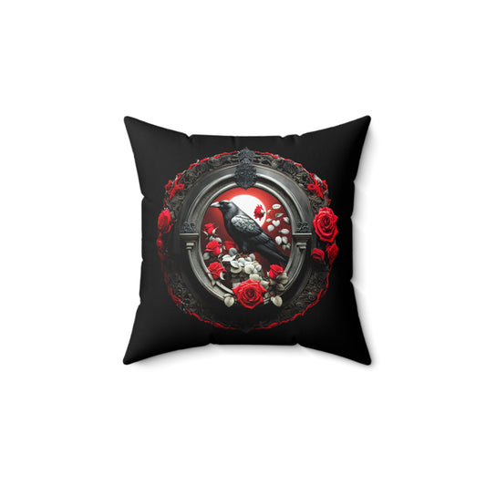 Raven and Roses Spun Polyester Square Pillow