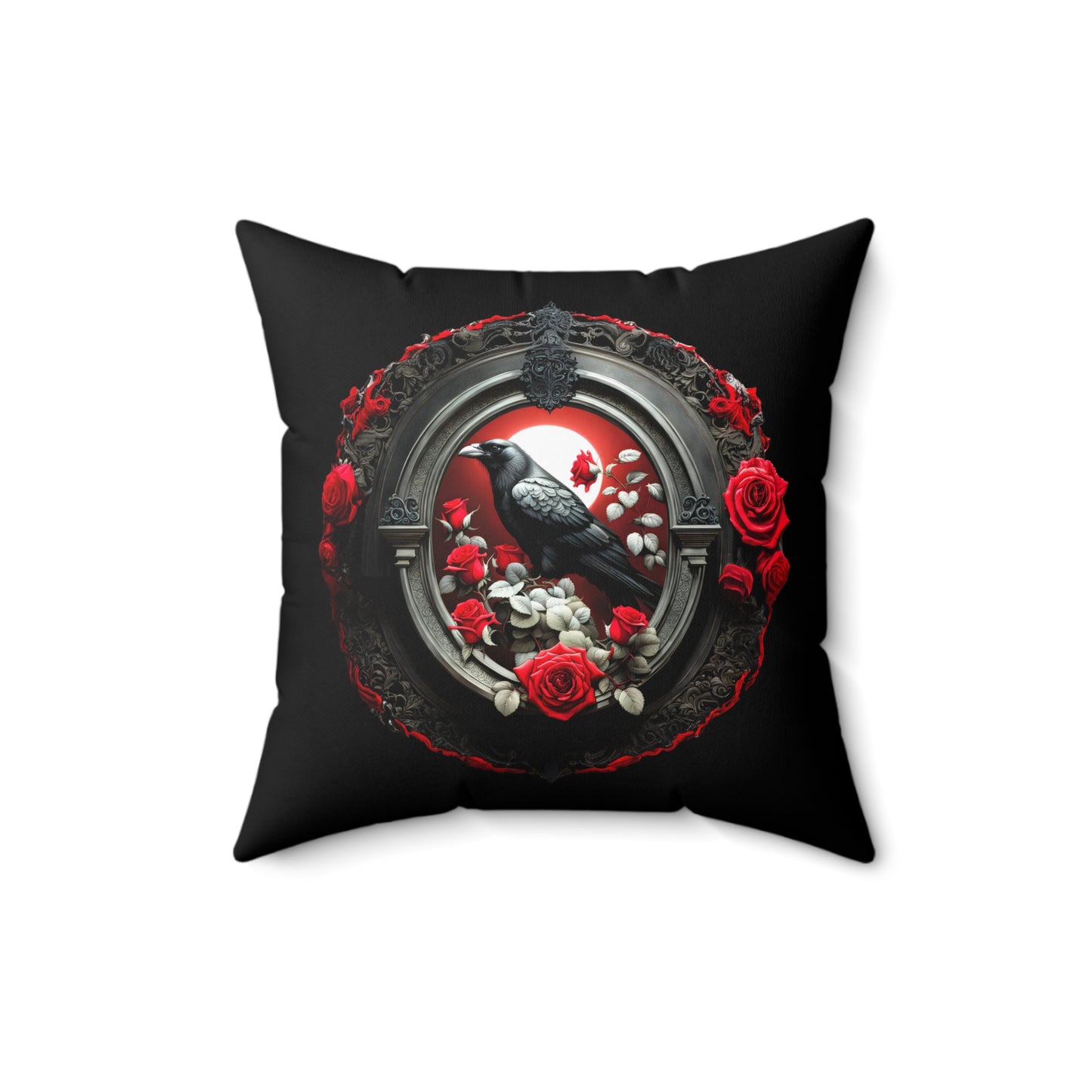 Raven and Roses Spun Polyester Square Pillow