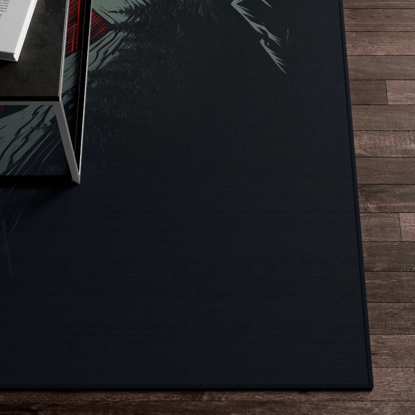 Black and Red Rug with Raven in Silhouette - area rug 63x84, approx 5x7