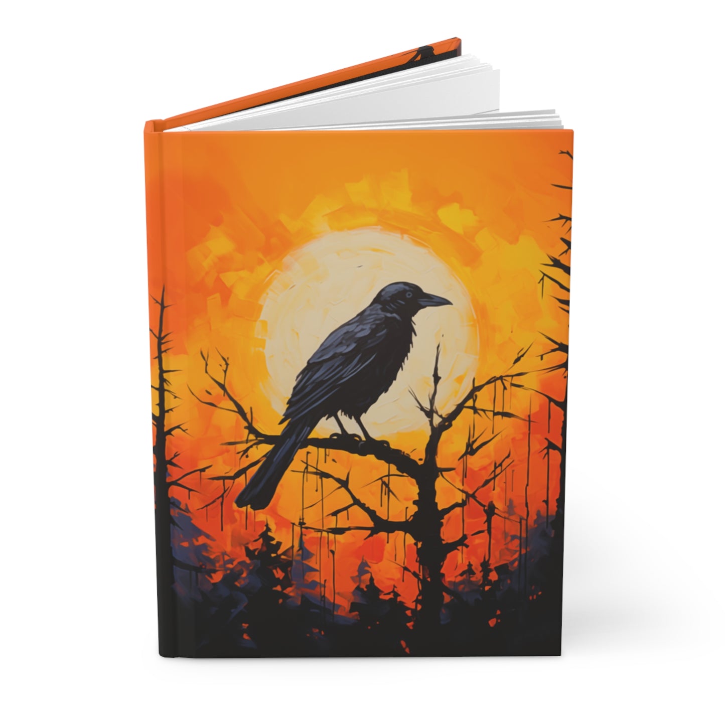 Corvid Sunrise Silhouette Hardcover Journal Orange and Yellow Raven Notebook