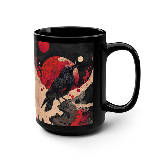 Raven Storm Mug 15oz Coffee Mug Red Black White Raven Mug