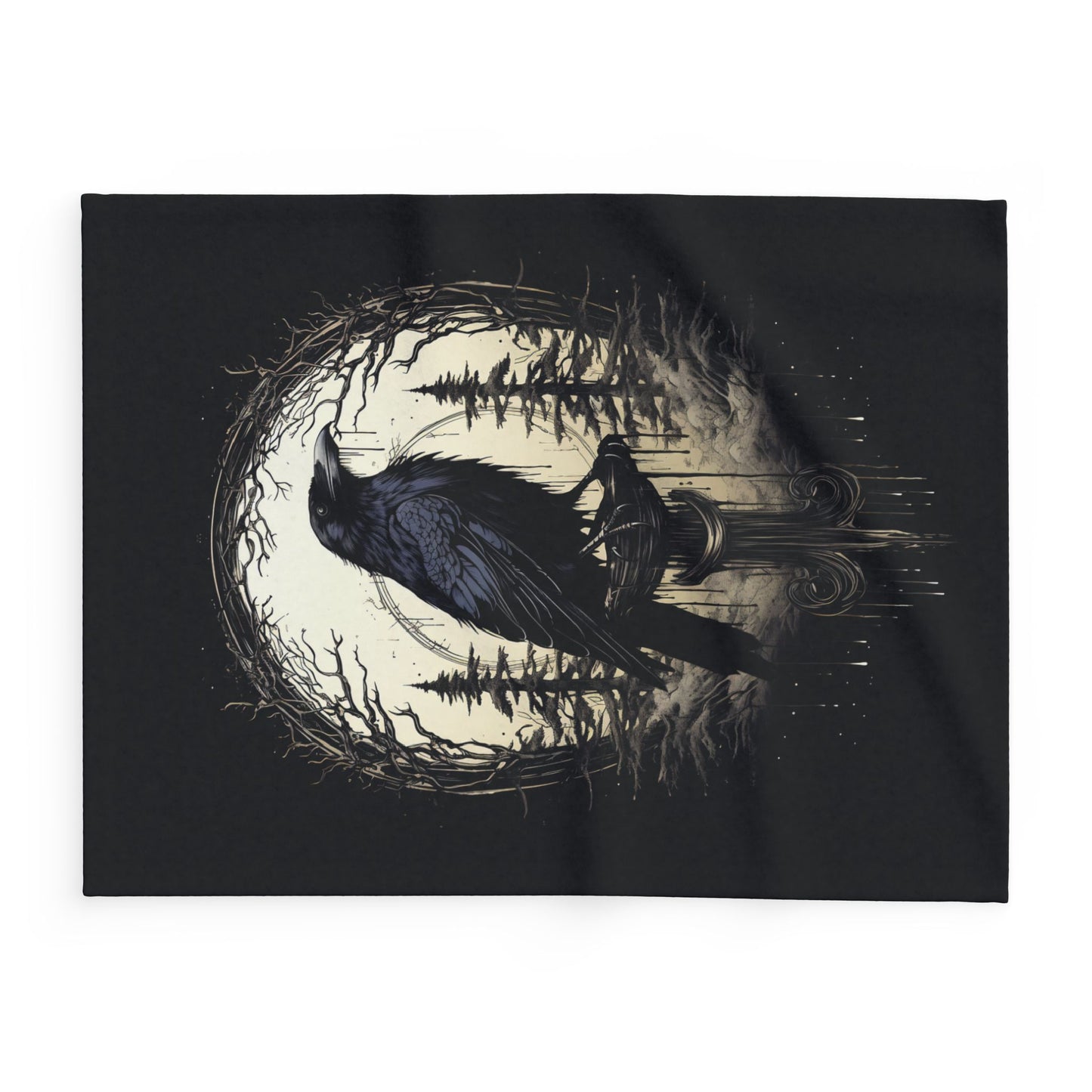 Night's Sentinel Arctic Fleece Blanket Original Raven Art Gothic Blanket Fleece Dark Academia Blanket Raven Blanket Fuzzy Warm Cozy