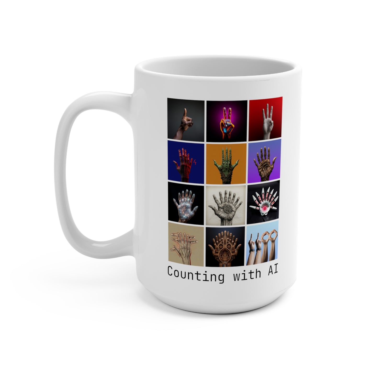 Funny AI 15oz art mug - Counting with AI, funny tech mug, coder mug, geeky mug, nerd mug, meme mug, gift for programmer, work mug, student mug