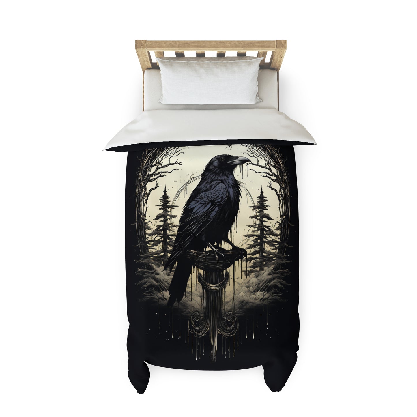 Night's Sentinel Duvet Cover, Polyester, Black Raven Gothic Duvet Cover. Cover only, requires duvet. Dark academia, dark art, goth