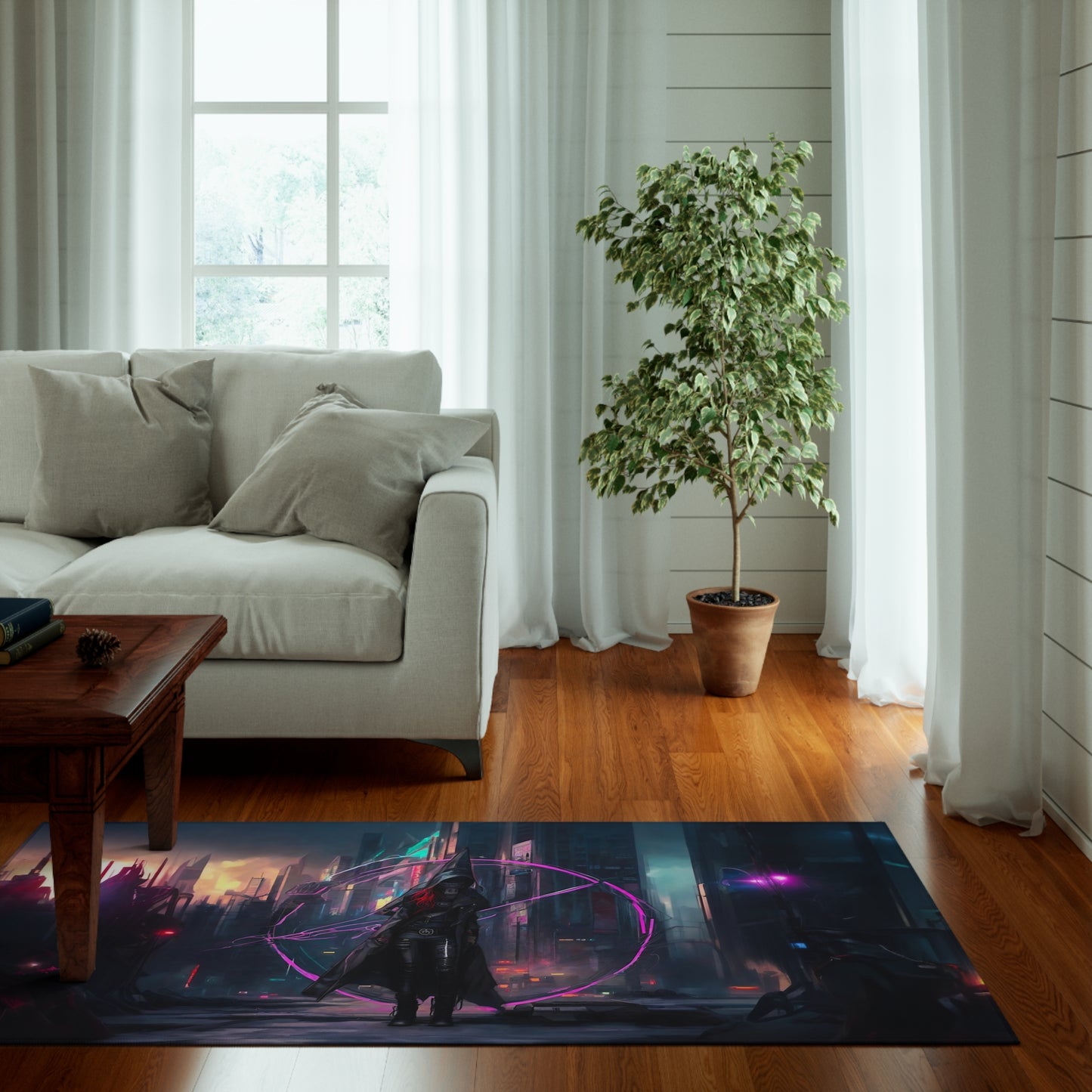 Technomancer's Ward Area Rug - Futuristic Sci-Fi Anarchy Woman Mage Cyberpunk