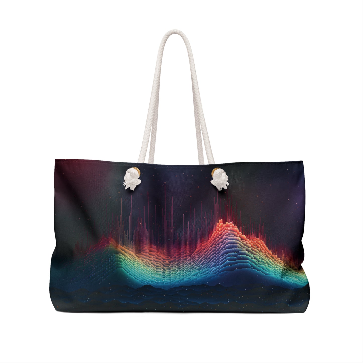 Black Weekender Bag with Digital Wave Original Art Weekend Bag Rainbow Art Colorful Weekender Bag Black Tote Bag