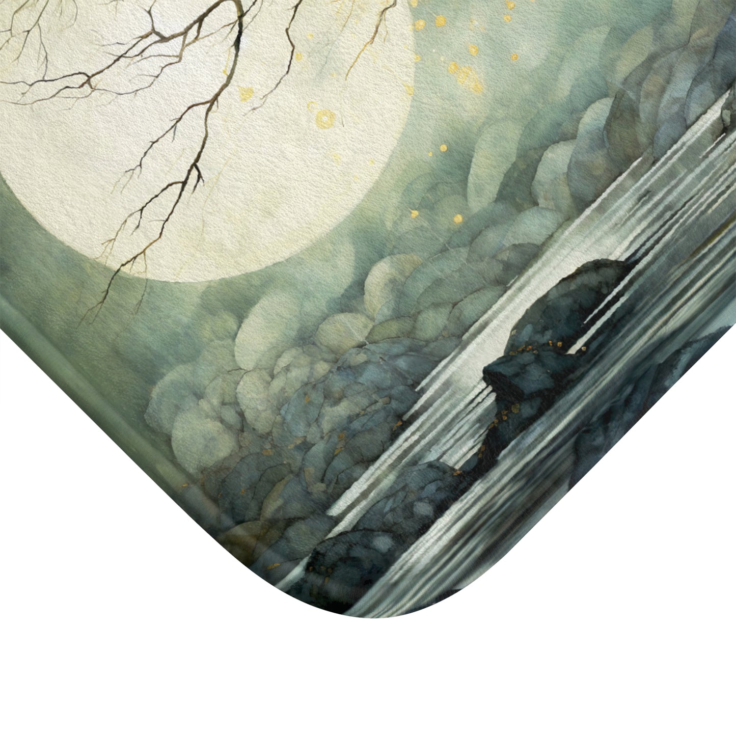 Her Lunar Reflections Bath Mat - A beautiful redhead woman contemplates existence whilst gazing upon the full moon.