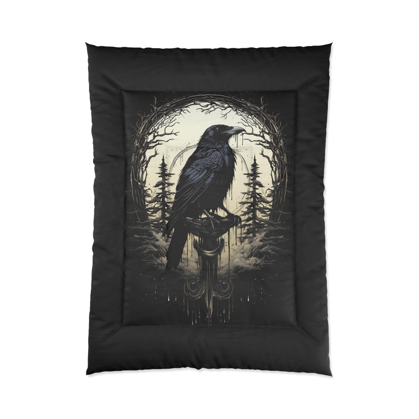 Night's Sentinel Black Comforter Gothic Raven Comforter Black Dark Academia 68x88 68x92 88x88 104x88 Twin Queen King Goth Bedspread