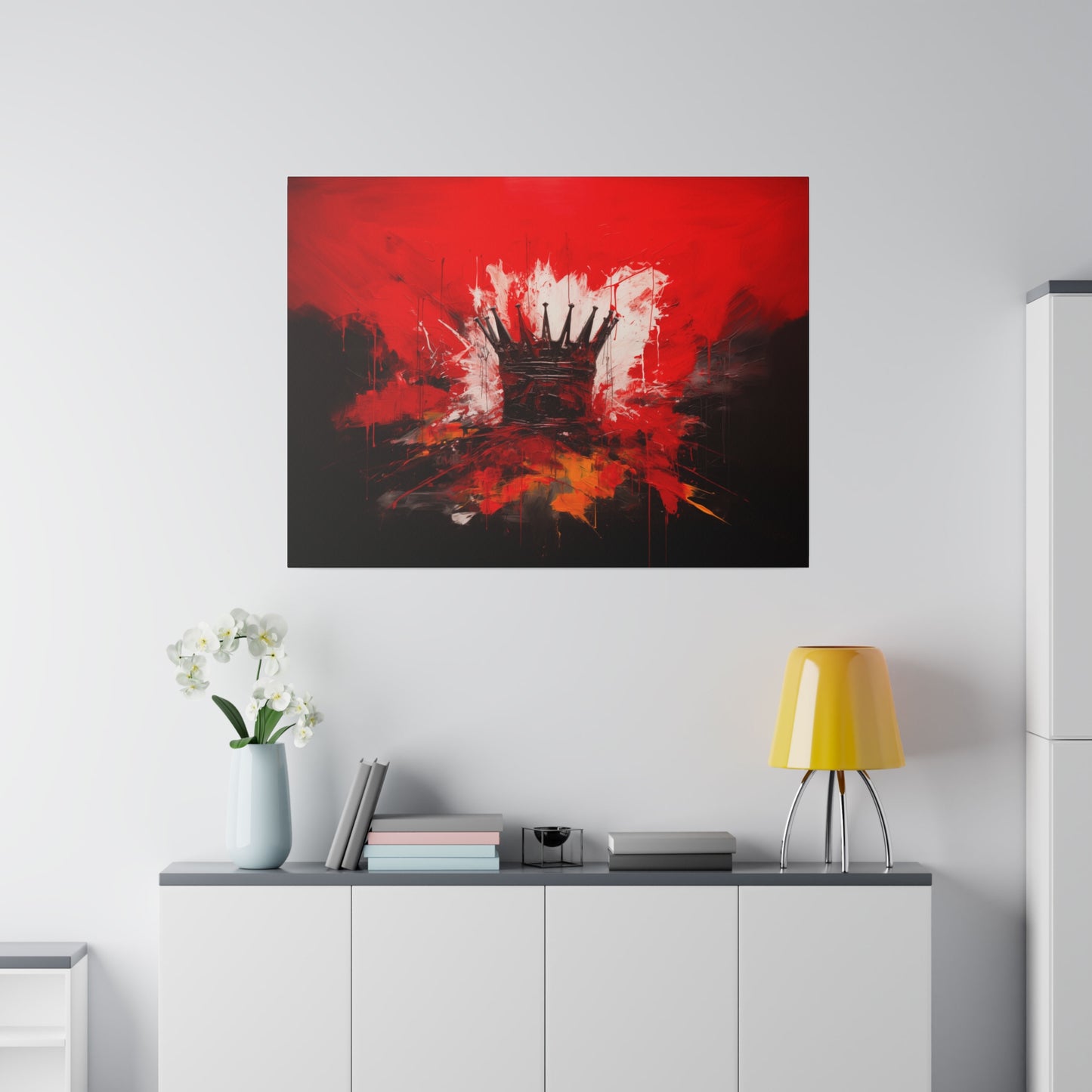 Painted Crown Matte Canvas Red and Black Abstract Art Print 12x9, 16x12, 24x16, 30x20, 36x24, 40x30, 48x32 inch Artwork